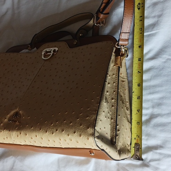 Rare Authentic Rowallan Ostrich Leather Large Handbag Purse Pale Yellow Beige - Picture 11 of 12